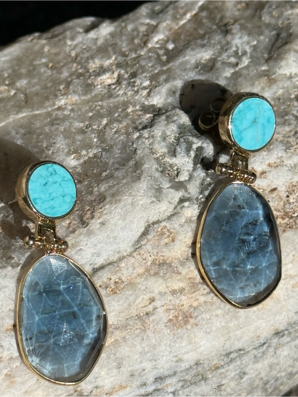 Gold-Tone Blue & Turquoise Stone Drop Earrings